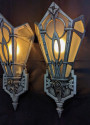 Art Deco Sconces Original 1920's Aluminum with Glass Panels Unique.